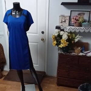 Chic Blue and Black Midi Dress